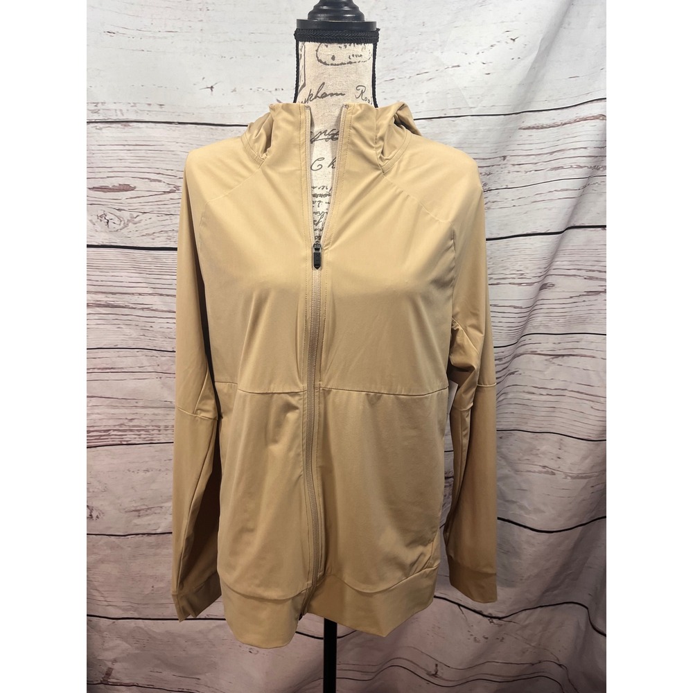 FLX Women Active Outdoor Full Zip Hooded Jacket Tan Wood MX21A044RS Medium NWT